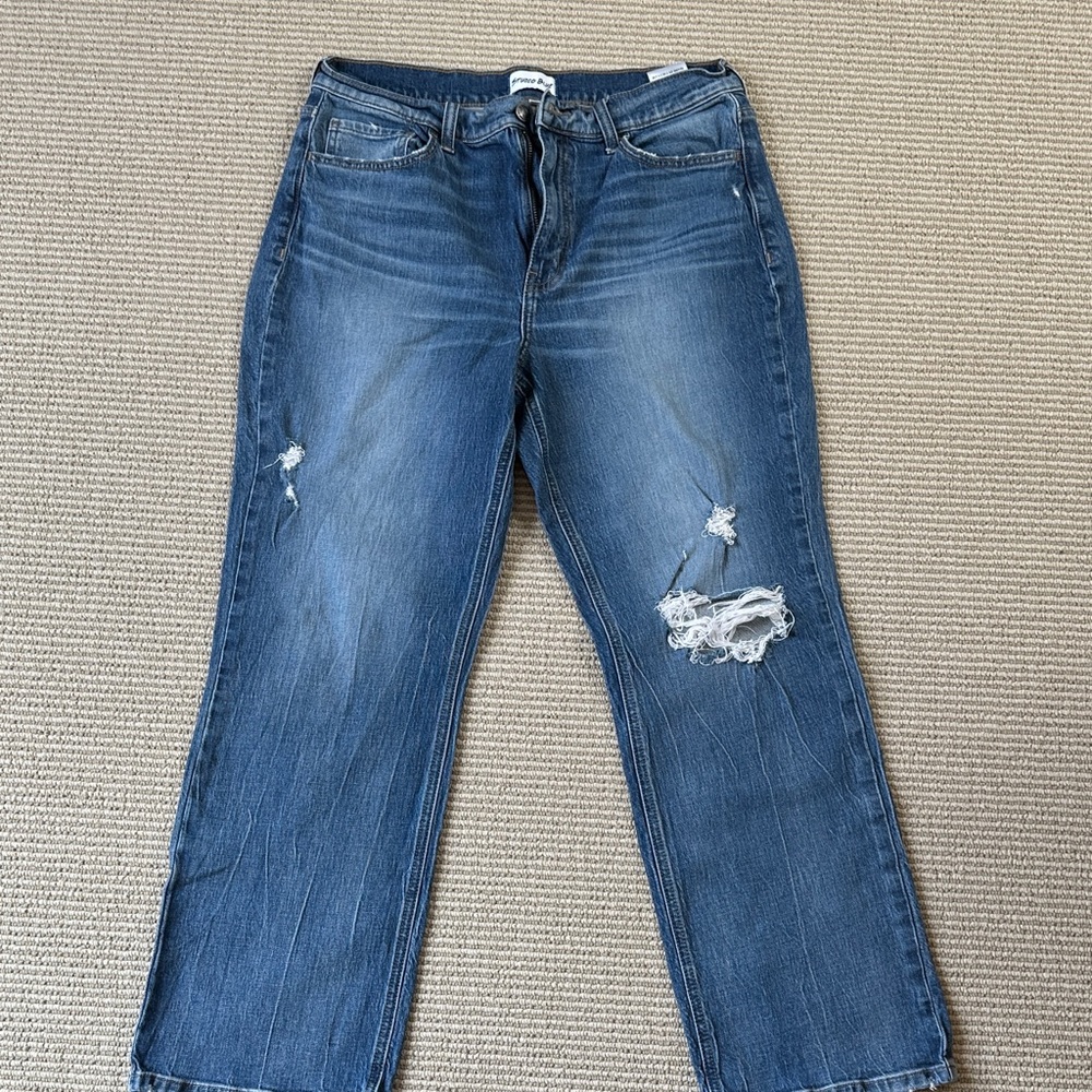 Women's Straight Leg Distressed Blue Jeans